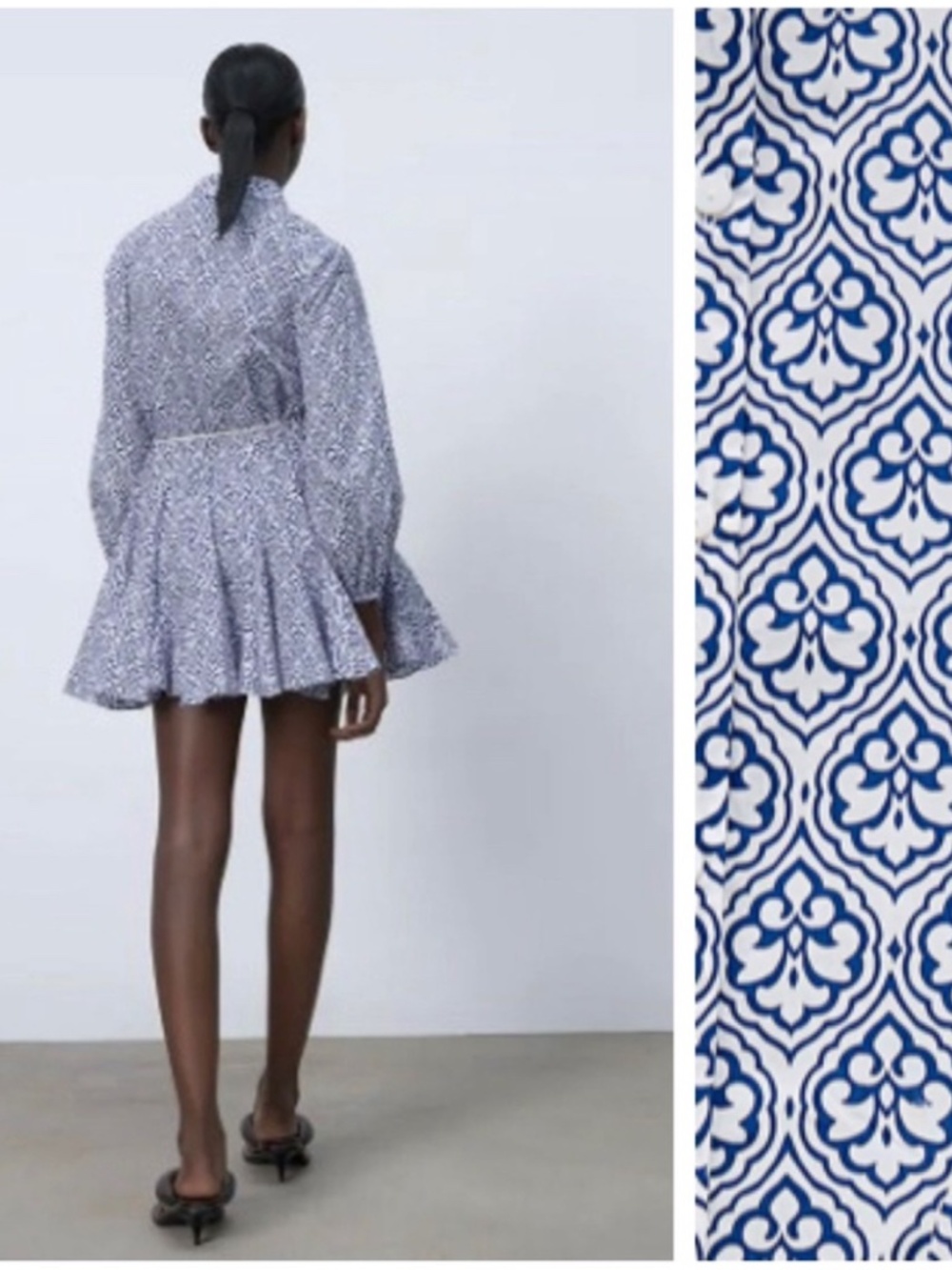 NWT [Zara] Button Down Blue White Tile Shirt Mini Dress Rope Belt | Medium - Picture 4 of 14